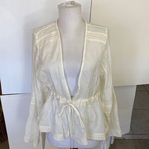 Cream lace drawstring waist bell sleeve no fabric content possibly cotton gauze